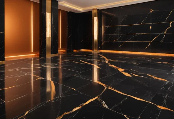 Nero Marquina marble flooring