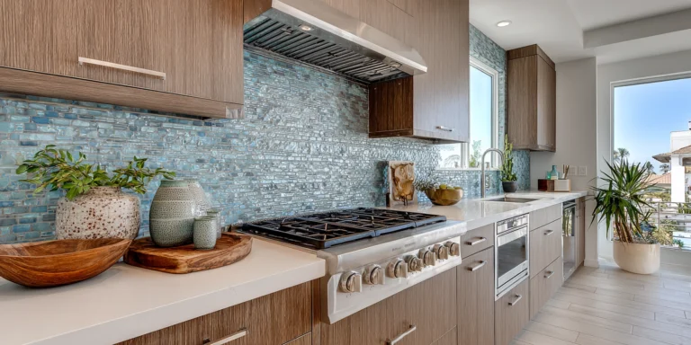 Countertop without backsplash tile on it.